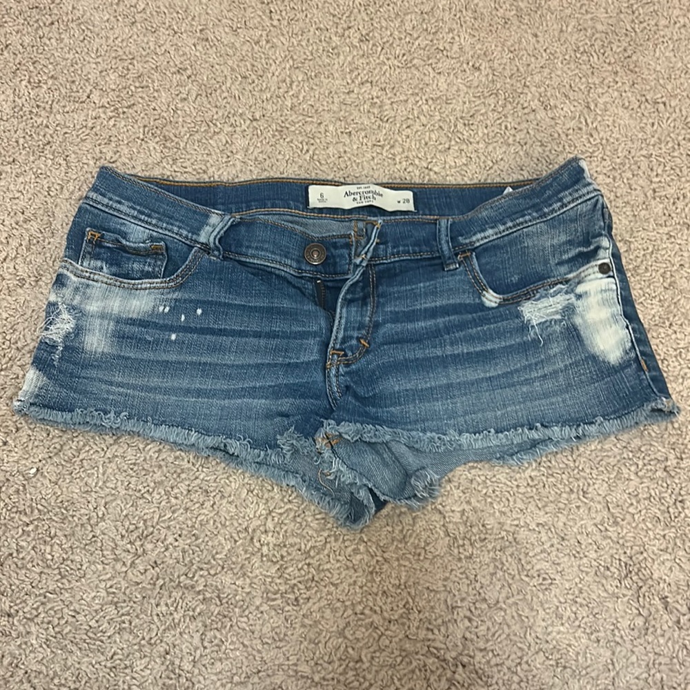 Abercrombie & Fitch Destroyed Super Short Denim Shorts